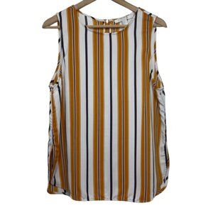 FOREVER 21 | Womens Casual Yellow & White Striped Sleeveless Blouse | Size L